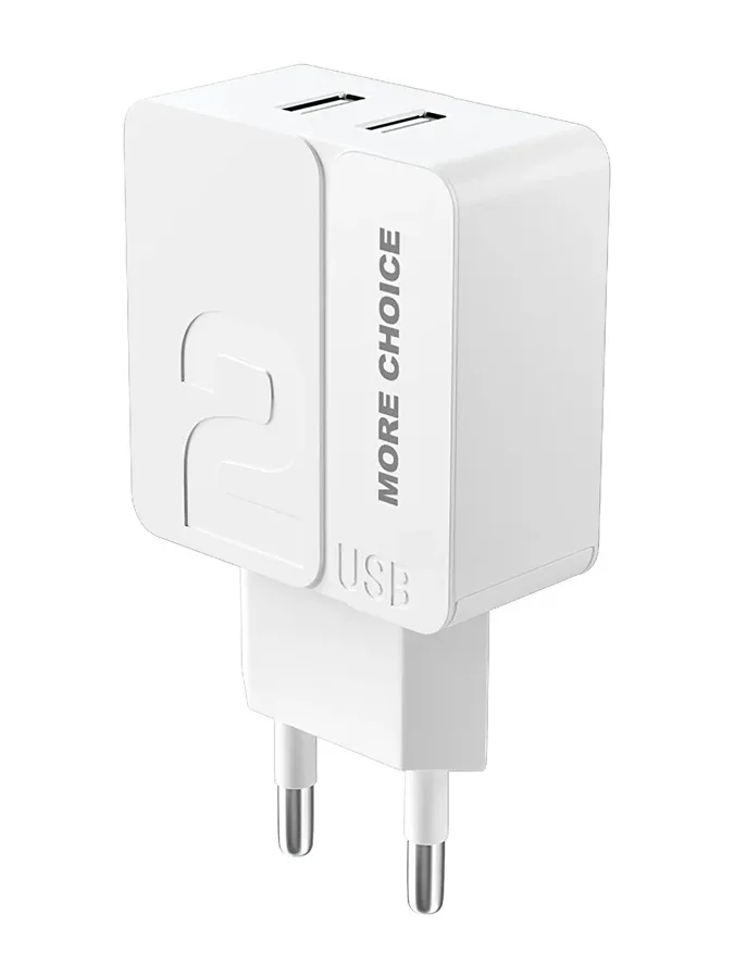 Устройство зарядное сетевое More Choice, 2USB, 2.4A, цвет: белый