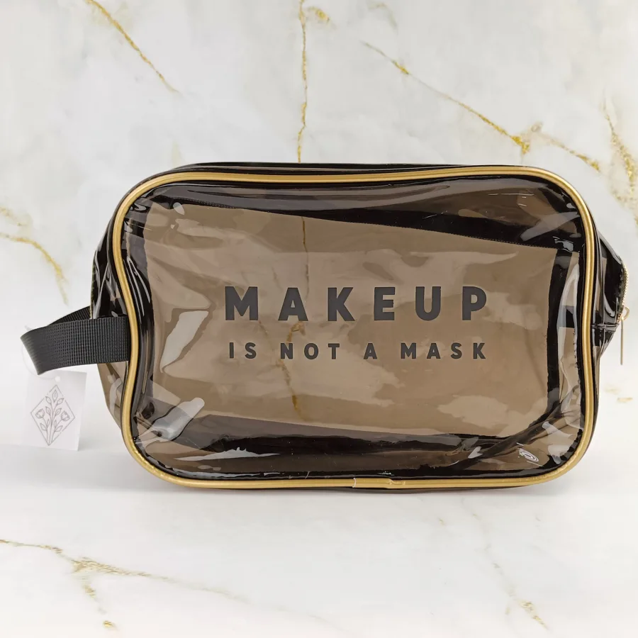 Косметичка Make up is not a mask, с ручкой, размер: 26х11х17см, цвет: прозрачный черный