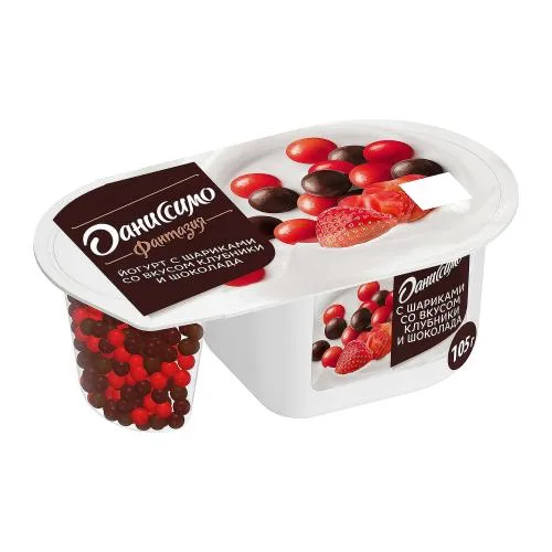 Йогурт Danissimo с хрустящими рисовыми шариками со вкусом клубника и шоколад 6.9% 105г