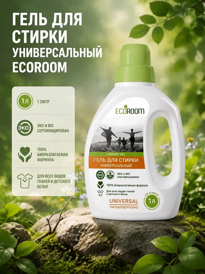 Гель для стирки универсальный Ecoroom, 1л