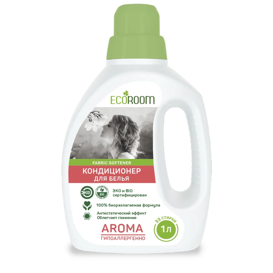 Кондиционер для белья Ecoroom Арома (Aroma), биоразлагаемый, гипоаллергенный, 33 стирки, 1л