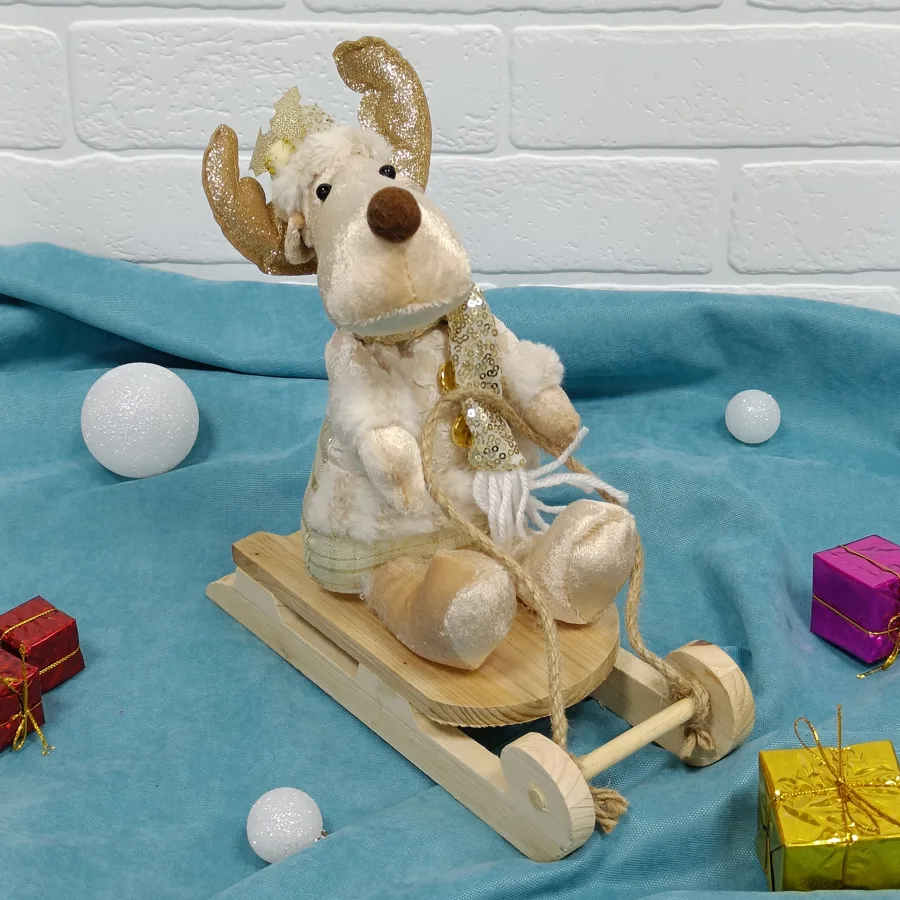 Фигурка новогодняя Лось на санях, размер: 11х24,5х34 см