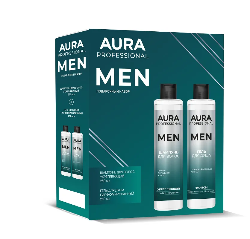 Набор подарочный AURA MEN Парфюмированный гель для душа 250 мл + Шампунь для волос Укрепляющий 250 мл