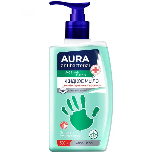 Мыло жидкое AURA Алоэ Вера antibacterial д/всей семьи 300мл/12
