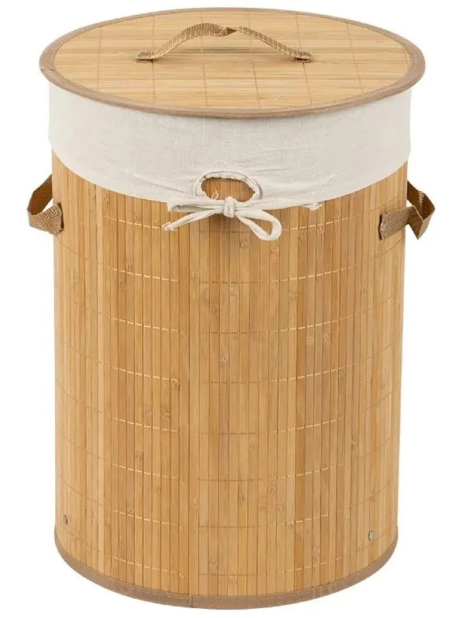 Корзина для белья Рыжий кот, с крышкой, бамбук, 34.5х50 см, 46.8 л