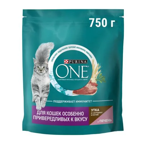 Сухой корм для кошек с уткой и печенью Purina ONE 750г
