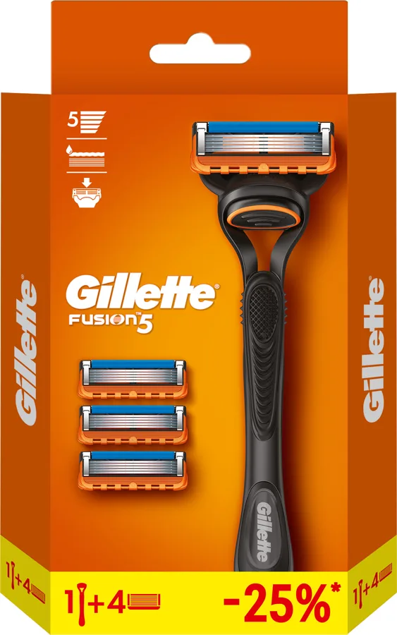 GILLETTE ФЬЮЖН5 (FUSION5) Бритва с 1 сменной кассетой + ФЬЮЖН (FUSION) Сменные кассеты для бритья 3шт