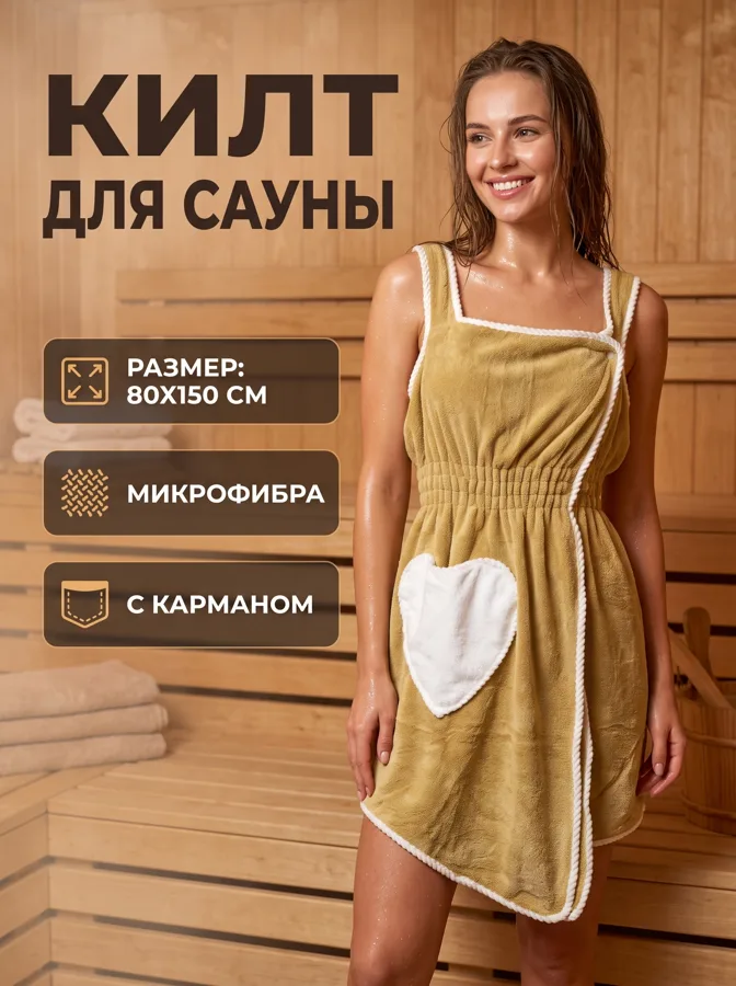 Килт для сауны женский Bravo Collection, 80x150 см, бежевый