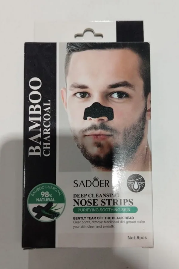 Патчи-полоски для очищения носа от черных точек Sadoer Deep Cleansing, бамбук, мужские, 6шт