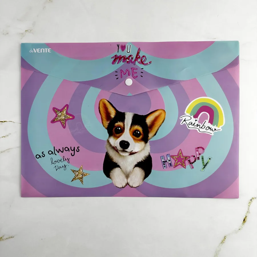 Папка-конверт deVente Corgi, пластиковая, на кнопке, А4