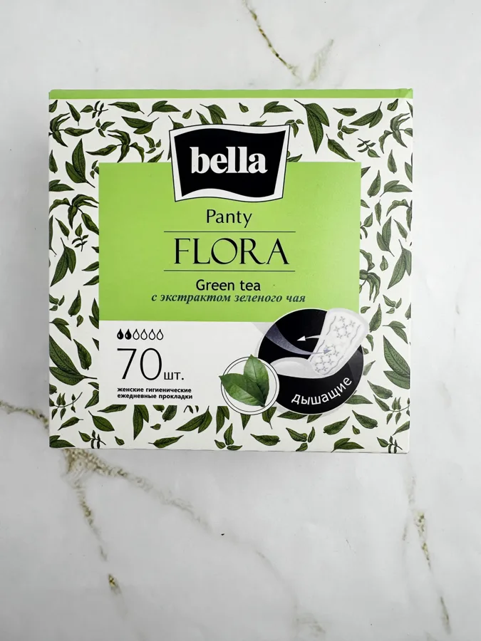 Прокладки гигиенические Bella Flora Green tea, ежедневные, 2 капли из 6, 70шт
