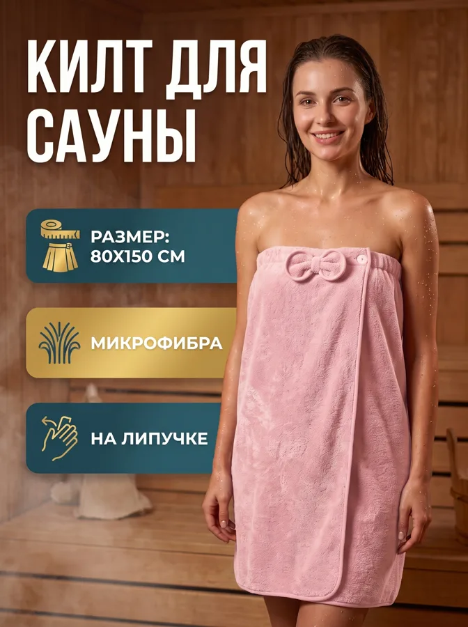 Килт для сауны женский Bravo Collection, 80x150 см, розовый