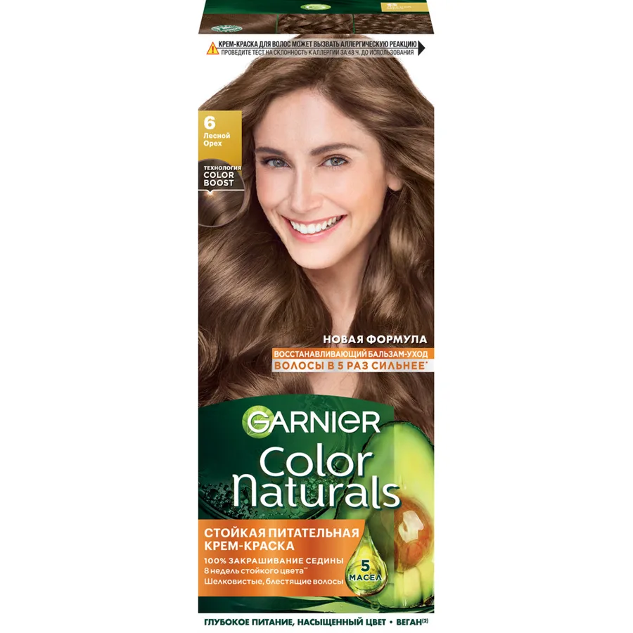 Краска для волос Garnier Color Naturals, тон: 6 Лесной орех, 110мл