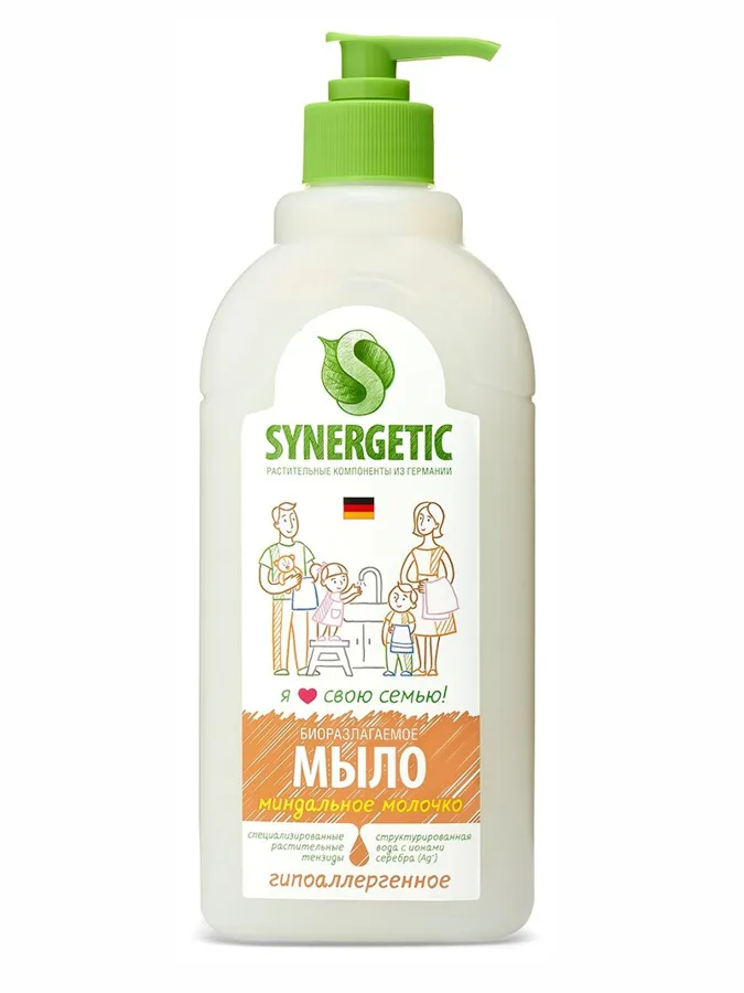 Мыло жидкое Synergetic Миндальное молочко, биоразлагаемое, 500мл