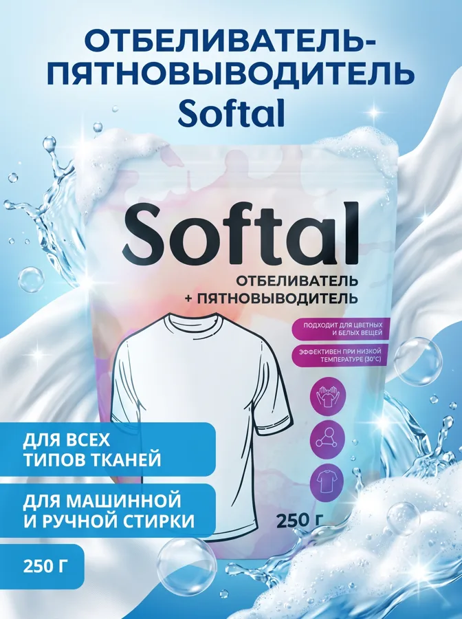 Отбеливатель-пятновыводитель Softal, для всех типов тканей, 250г