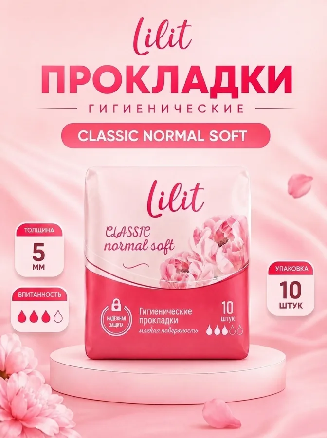 Прокладки гигиенические Lilit Классик Нормал софт, 3 капли из 4, 10шт