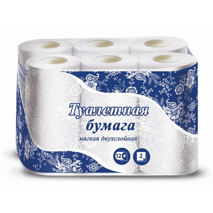 Туалетная бумага Мягкая, белая, 2 слоя, 12 рулонов