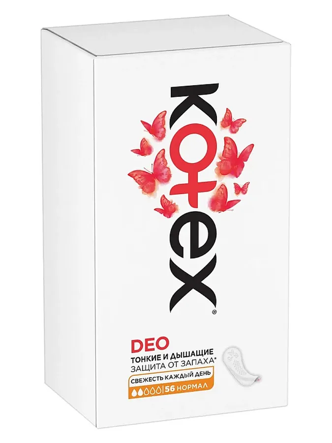 Прокладки ежедневные Kotex Deo Нормал, 2 капли из 5, 56шт