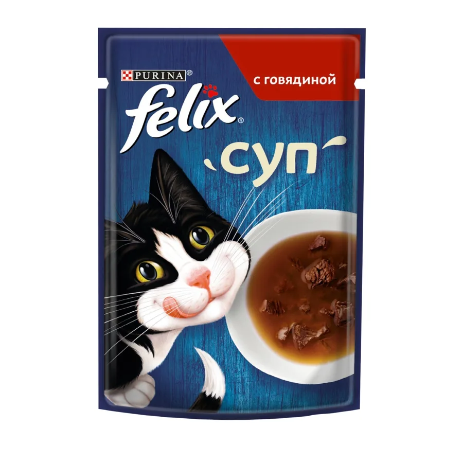 Влажный корм для кошек Felix Суп, с говядиной, 48г