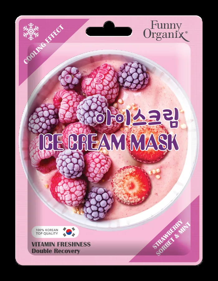 Маска тканевая Funny Organix Strawberry Sorbet & Mint Морозная свежесть, охлаждающая, 22г