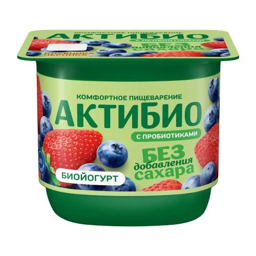 Биойогурт клубника и черника без сахара Актибио 3% 130г