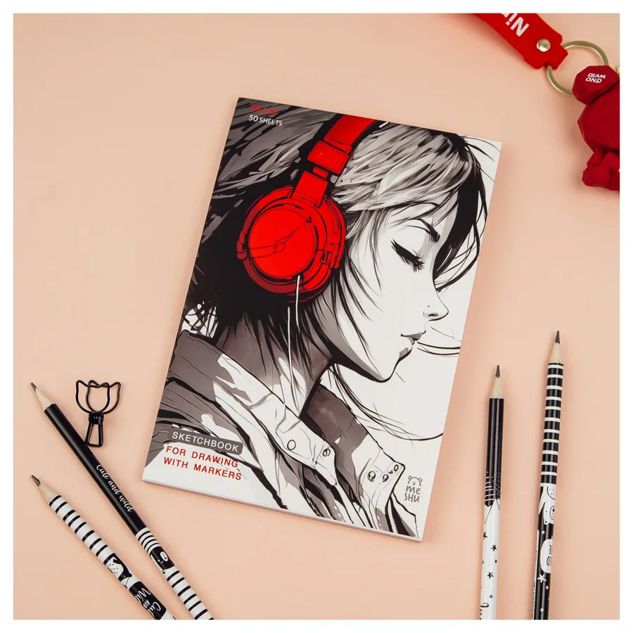 Скетчбук А5 50л на склейке MESHU Girl and music 90г/м2