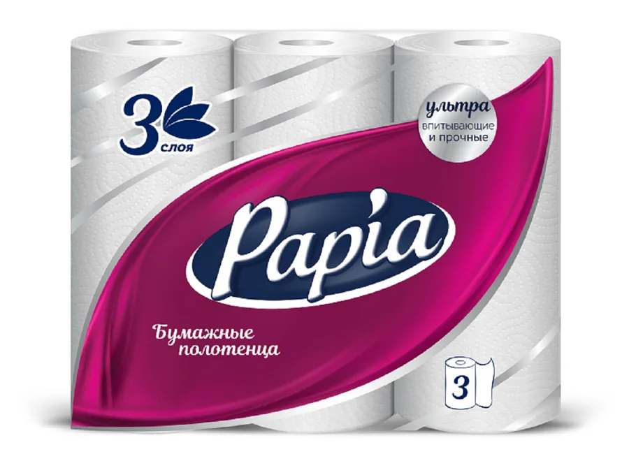 Бумажные полотенца Papia, 3 слоя, 3шт