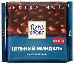 Шоколад РИТТЕР СПОРТ темный с цельным миндалем 100г