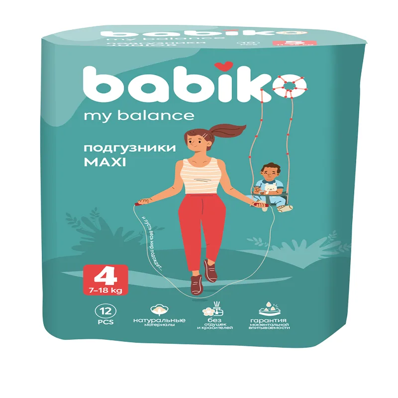 Подгузники детские Babiko My balance, maxi/4 (7-14кг), 12шт