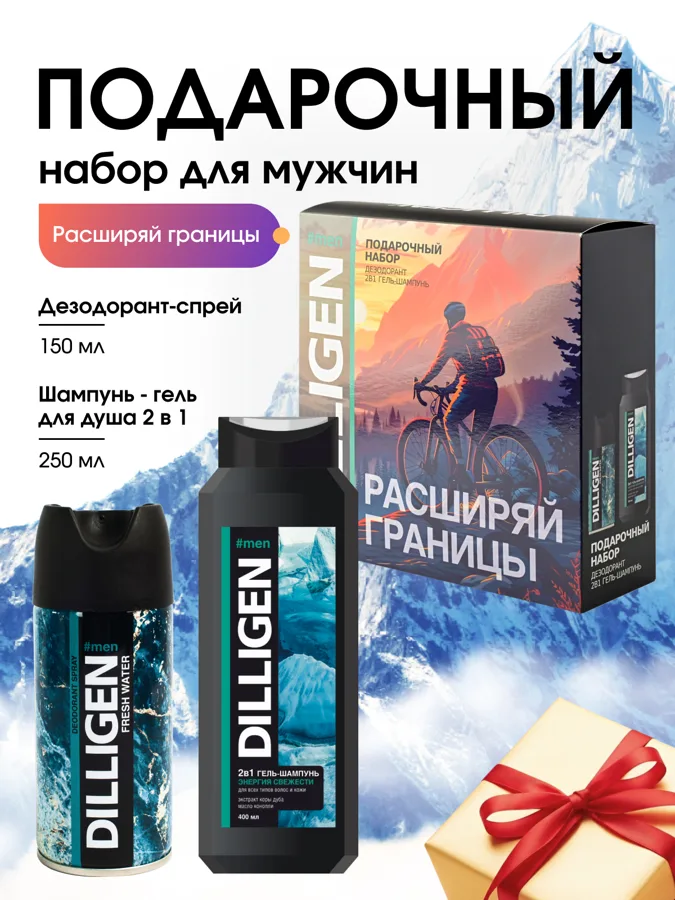 Набор подарочный мужской Dilligen Расширяй границы: гель-шампунь 2в1 250мл, дезодорант 150мл