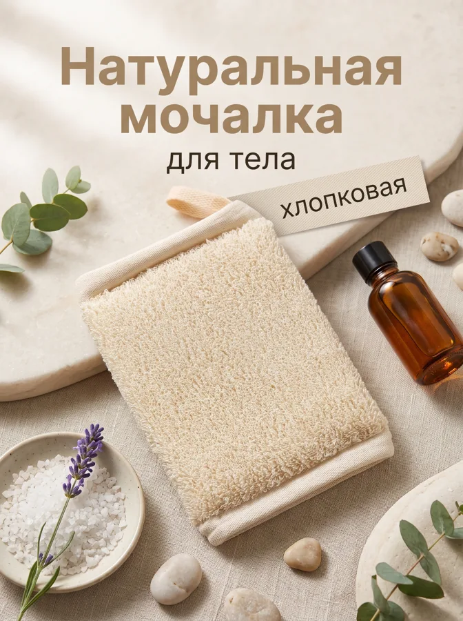 Мочалка для тела Vival, хлопковая, 17х11.5 см
