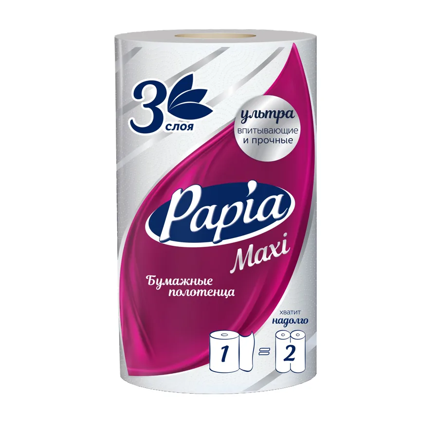 Бумажные полотенца Papia, 3 слоя, 1шт, белые