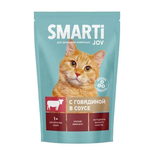 Влажный корм для кошек с говядиной Smarti Joy 415г