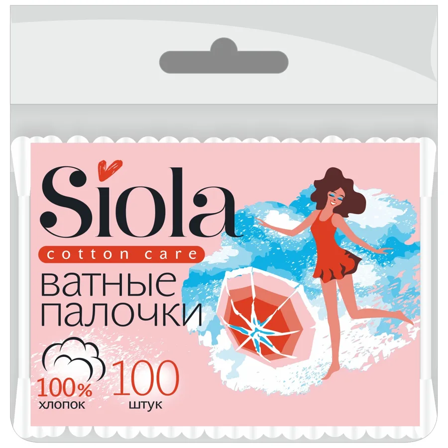 Ватные палочки Siola, zip-пакет, 100шт