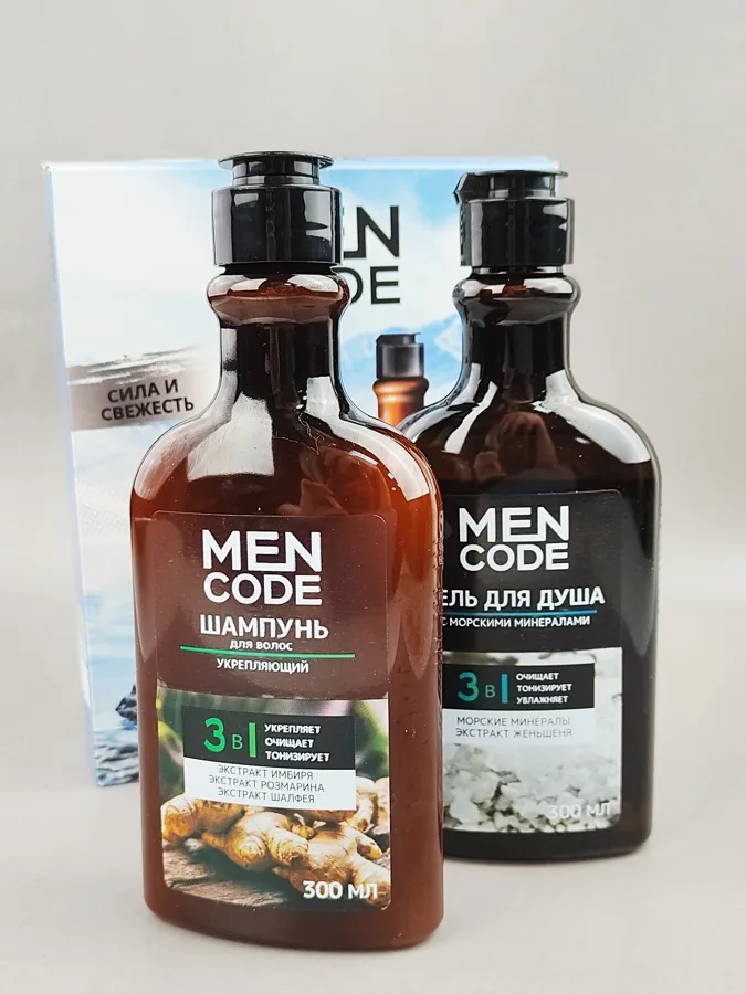 Набор подарочный Men Code: гель для душа с морскими минералами 300мл, шампунь для волос укрепляющий 300мл