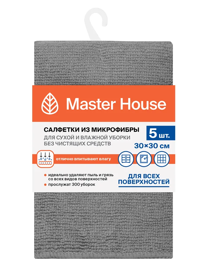 Салфетки для уборки универсальные Master House Мой Надежный, микрофибра, 30х30 см, 5 шт