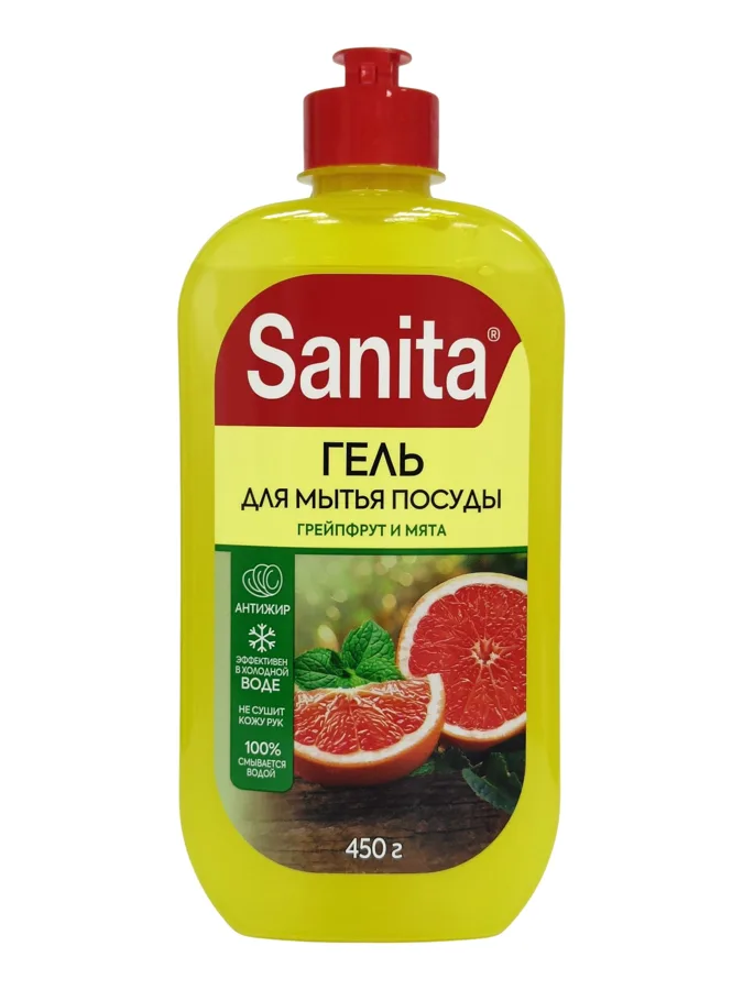 Гель для мытья посуды Sanita Грейпфрут и мята, 450мл