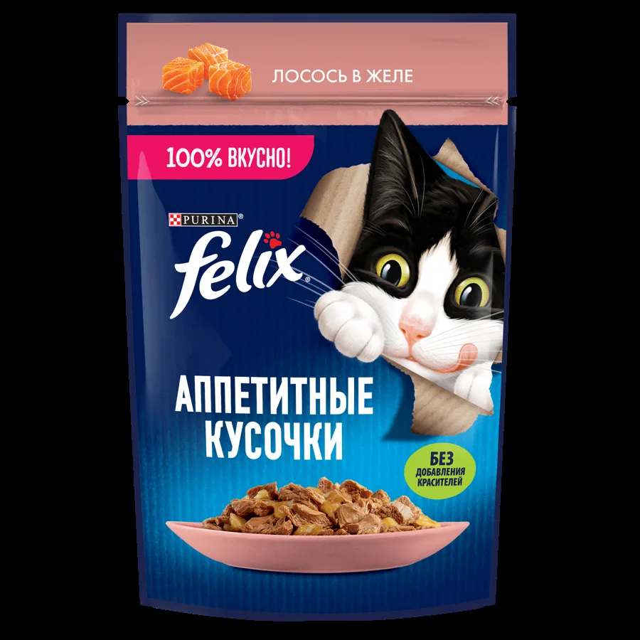 Влажный корм для кошек Felix Аппетитные Кусочки, с лососем в желе, 75г