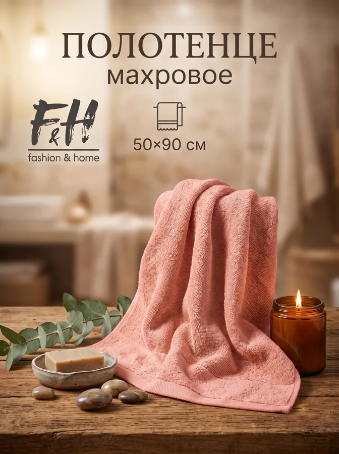 Полотенце махровое F&H Велюр, 50х90 см, розовый