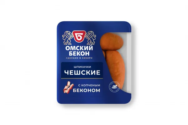 Шпикачки Омский Бекон Чешские 400г/газ/уп/4