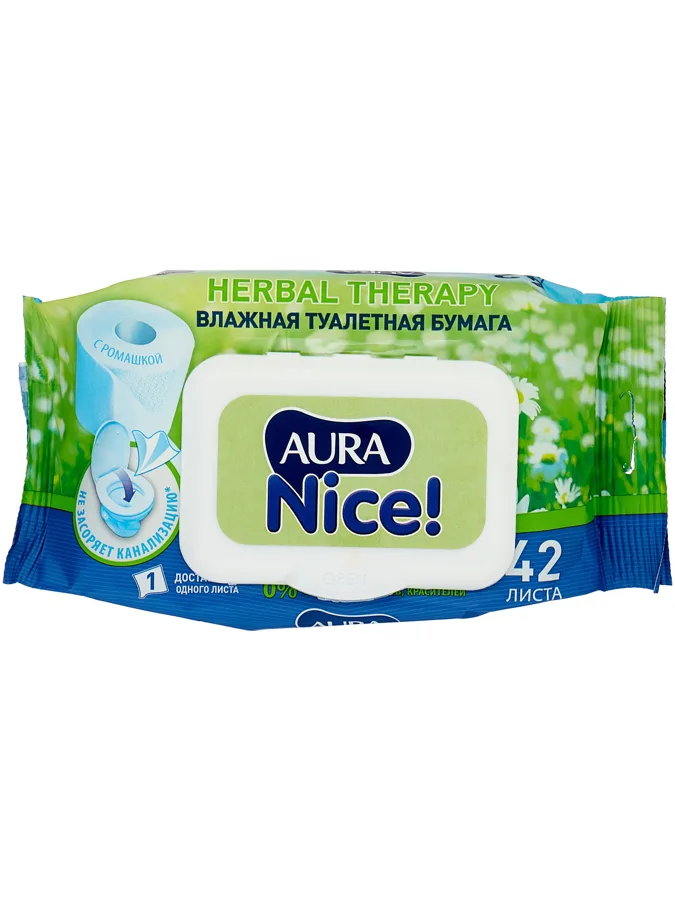 Туалетная бумага влажная Aura Nice, с ромашкой, 42шт