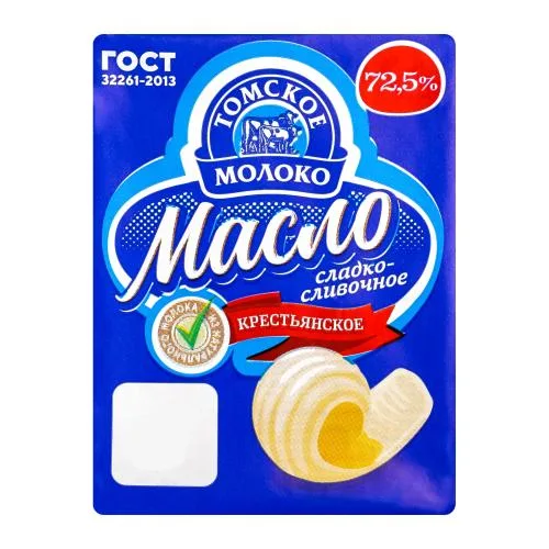 Масло сливочное Томское молоко Крестьянское 72.5% 180г
