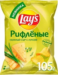 Чипсы ЛЕЙС рифленые нежный сыр с луком 105г