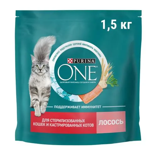 Сухой корм для стерилизованных кошек и кастрированных котов с лососем и пшеницей Purina ONE 1.5кг