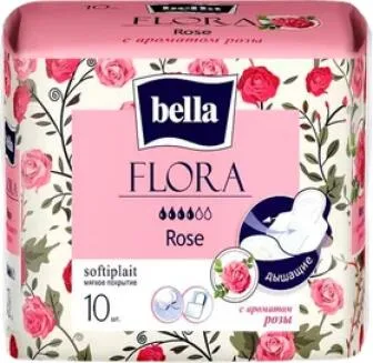 Прокладки женские гигиенические bella flora с ароматом розы, 10 шт