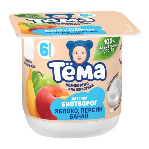 Биотворог яблоко персик банан Тема 4% 95г