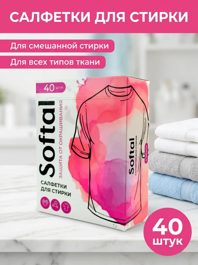 Салфетки для стирки Softal, против окрашивания ткани, 40шт