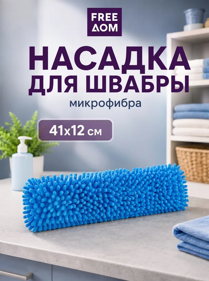 Насадка для швабры FreeДом, микрофибра, синель, в ассортименте, 1 шт