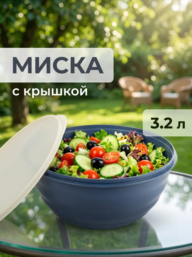 Миска с крышкой Homver Латина, 3.2 л, серый