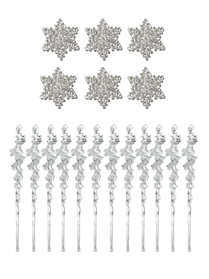Елочное украшение Сосульки и Снежинки, 15.5x10x2.5см, 18шт